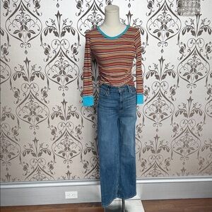 Paige Claudine High Rise Kick Flare Jeans 25+C&C California Retro Stripe Top XS